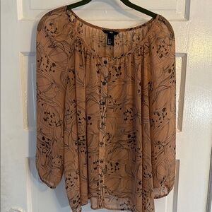 H&M Brown Blouse with Relaxed Fit and 3/4 Sleeves